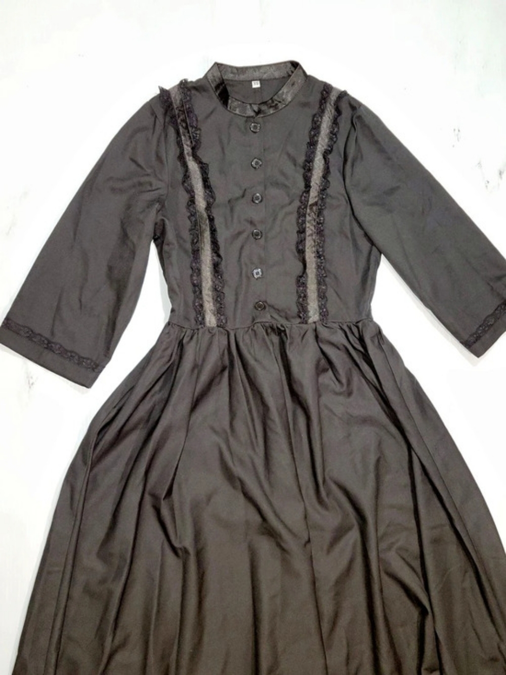 NWOT Black Gothic Victorian Prairie Dress Lace Velvet Trim Costume Women XS - Picture 2 of 10
